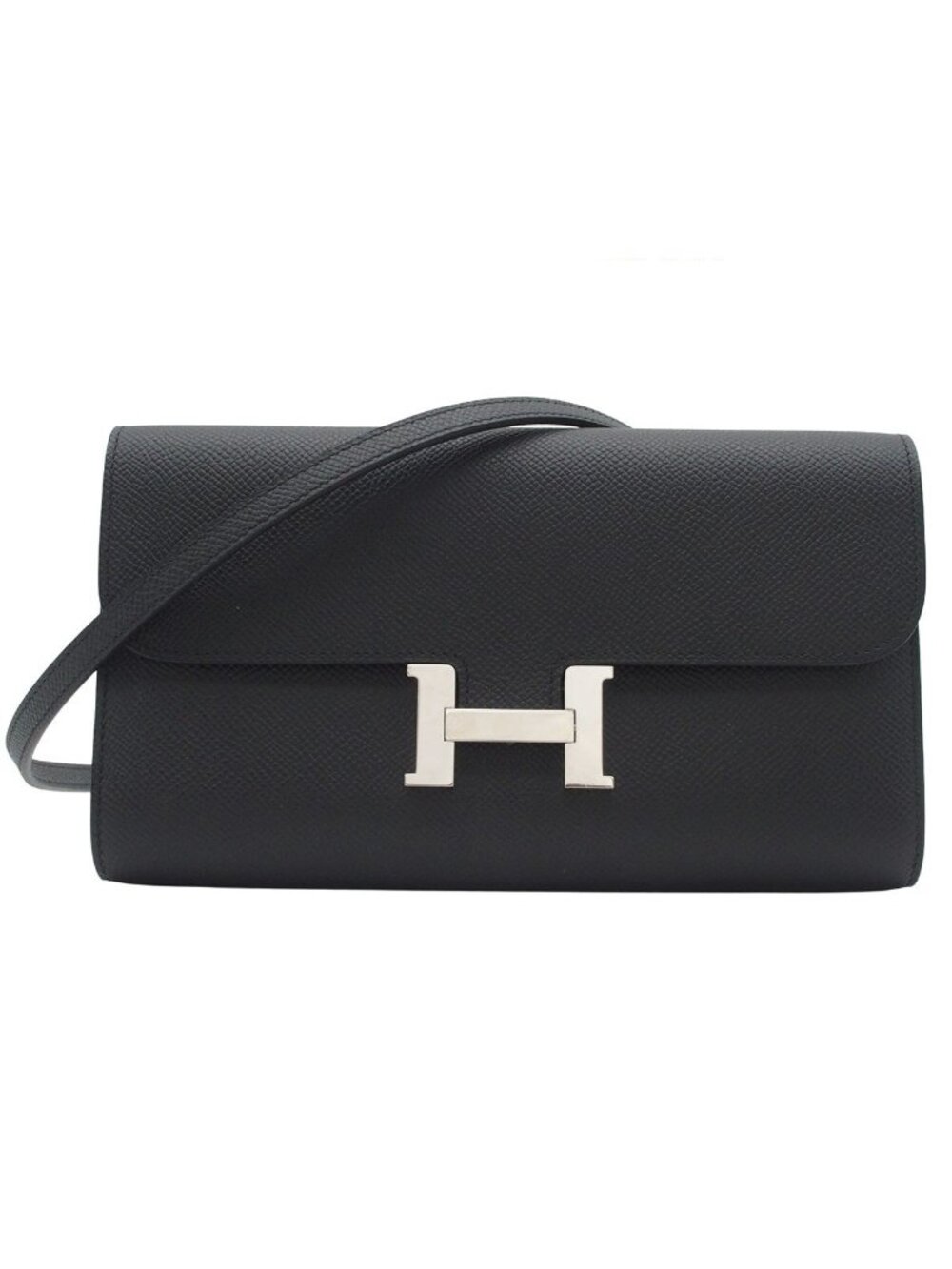 Hermes Constance Long to Go Black Silver Epsom Wallet Shoulder Bag